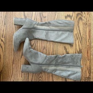 Extra wide calf knee high suede boots.